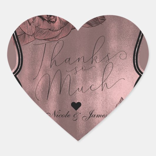 Dusty Pink Rose Gold Elegant Glam Bloemen Bruiloft Hart Sticker (Voorkant)