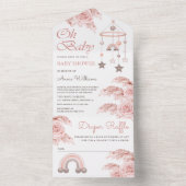 Dusty Pink Rose Pampas Boho Rainbow Baby shower All In One Uitnodiging (Binnen)