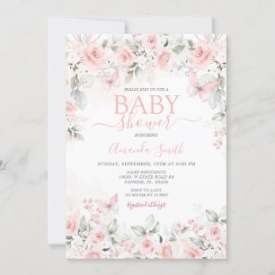 Dusty Pink Roses Baby shower uitnodiging