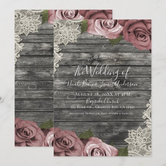 Dusty Pink Roses Gray Rustic Wood Weddenschap Kaart (Voorkant / Achterkant)