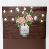 Dusty Pink Roses Mason Jar String Lights Wedding Drieluik Uitnodiging (Binnenzijde eerst)