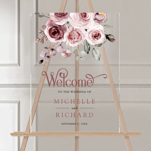 Dusty Pink Roses Wedding Welcome