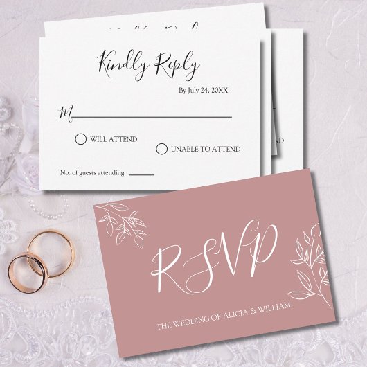 Dusty Pink RSVP Wedding Response Kaart