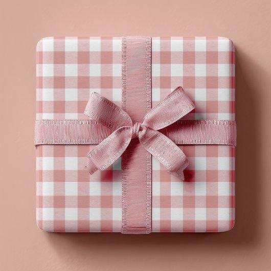 Dusty Pink Rustic Gingham Inpakpapier Vel