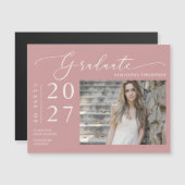 Dusty Pink Script School Graduate Photo Magnet (Devant / Derrière)