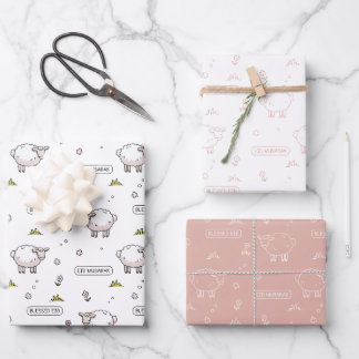 Dusty Pink Sheep Eid Mubarak Kinder Inpakpapier Vel