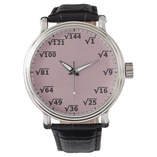 Dusty Pink Square Root Clock - Wiskunde polshorlog Horloge (Voorkant)