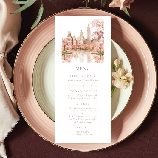 Dusty Pink Watercolor NY Menu Mariage
