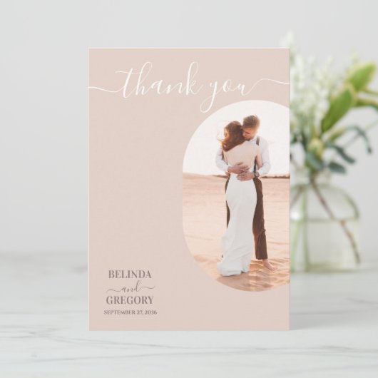 Dusty Pink we doen minimalistisch fotohuwelijk Bedankkaart (Staand voorkant)