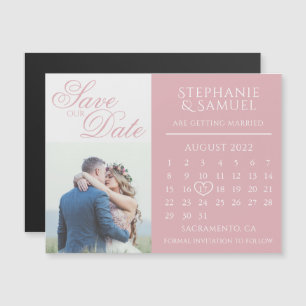 Dusty Pink Wedding Calendar Photo Save the Date Magnetische Uitnodiging