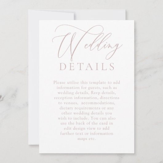 Dusty Pink Wedding Digital Details Enclosure Kaart (Voorkant)