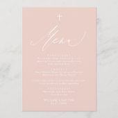 Dusty Pink White Cross-Girl Baptism Menu Kaart (Voorkant)