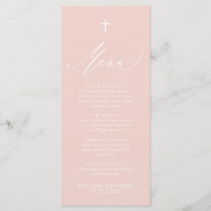 Dusty Pink White Cross-Girl Baptism Menu Kaart