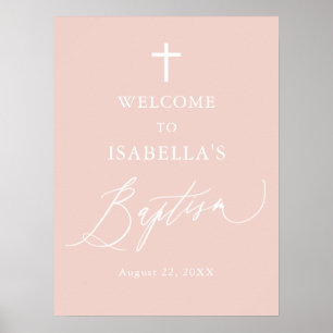 Dusty Pink White Cross Girl Baptism Welkomstteken Poster