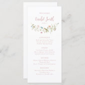 Dusty Pink Wildflower Boho Bruiloft Gast Naam Menu (Voorkant / Achterkant)