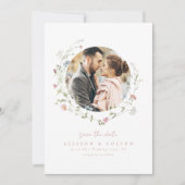 Dusty Pink Wildflower Rustic Boho Couple's foto Save The Date (Voorkant)