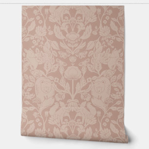 Dusty Pink Woodland Block Print Damask Behang