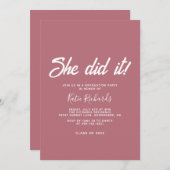 Dusty Pink Ze deed het Afstuderen Invitation Kaart (Voorkant / Achterkant)