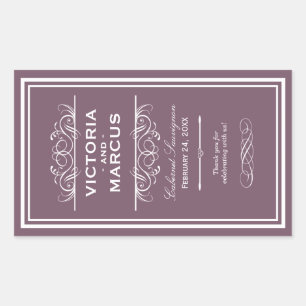 Dusty Plum Elegant Bruiloft Monogram Wijnfles Rechthoekige Sticker