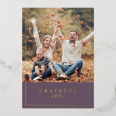 Dusty pruim Thanksgiving ingelijst familie foto Folie Feestdagenkaart (Voorkant)
