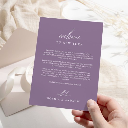 Dusty Purple Bienvenue Itinéraire Carte de remerci
