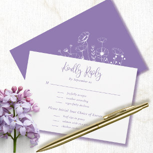 Dusty Purple Blanc Floral Menu Mariage RSVP