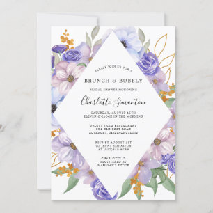 Dusty Purple Blue Floral Brunch Bubbly Invitation