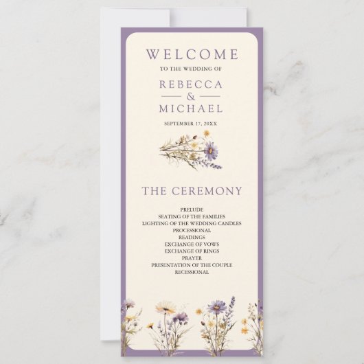 Dusty Purple Boho Programme de mariage Fleur sauva (Devant)