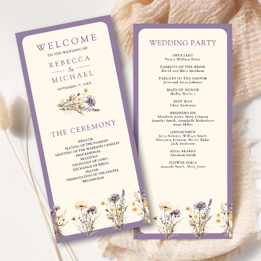 Dusty Purple Boho Programme de mariage Fleur sauva
