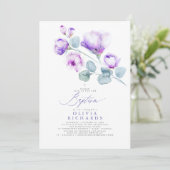 Dusty Purple Fleurs Baptême Invitation (Debout devant)
