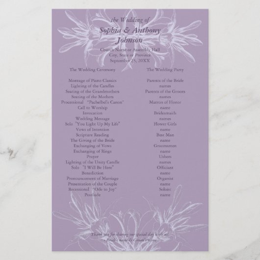 Dusty Purple Floral Wedding Programme (Devant)