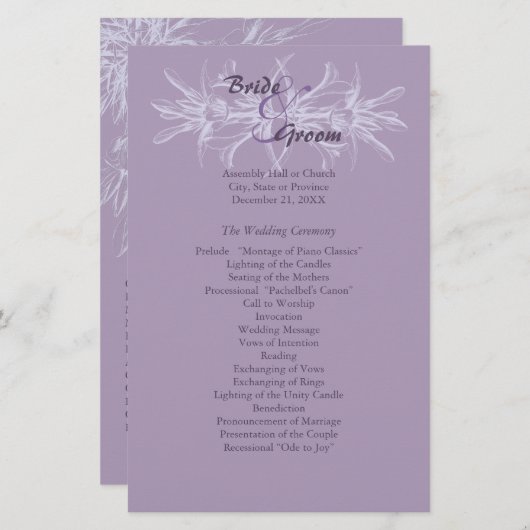 Dusty Purple Floral Wedding Programme (Devant / Derrière)