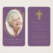 Dusty Purple Gold Photo Funeral Prayer Card (Devant & derrière)