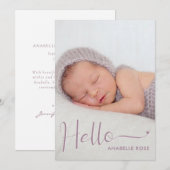 Dusty Purple Hello Baby Photo Faire-part de naissa (Devant / Derrière)