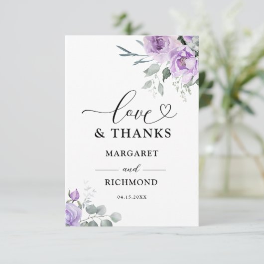 Dusty Purple Rustic Floral Mariage Carte de remerc (Debout devant)