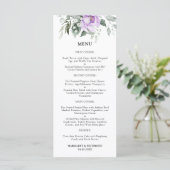 Dusty Purple Rustic Floral Menu Mariage (Debout devant)