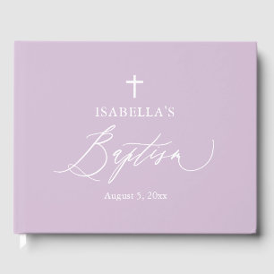 Dusty Purple White Cross Girl Baptism Livre d'invi