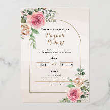 Dusty roos and blush floral bruiloftFoil Invitatio