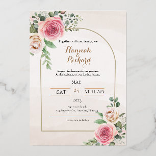 Dusty roos and blush floral bruiloftFoil Invitatio Folie Uitnodiging