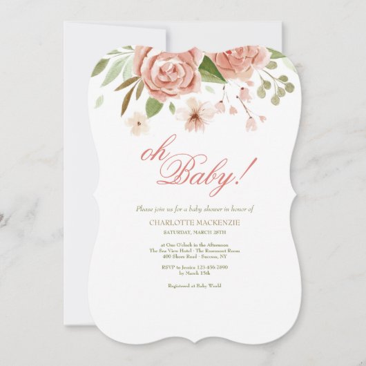 Dusty Roos Baby shower Invitation Kaart (Voorkant)