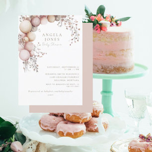 Dusty Roos Balloon Arch Baby shower Invitation Kaart