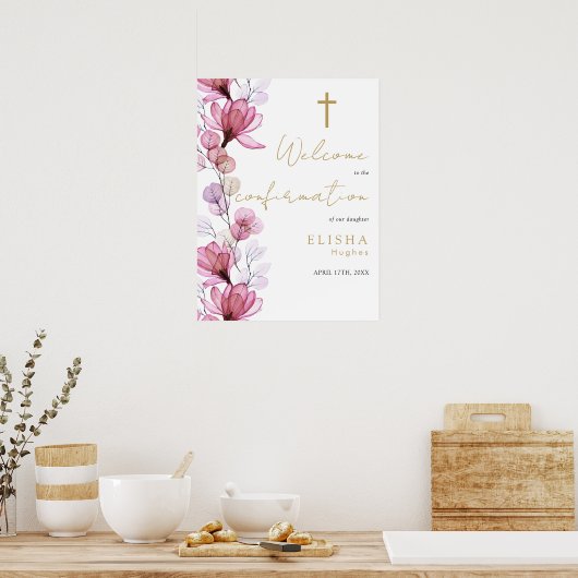 Dusty Roos Bloemen Bevestiging Welkomstbord Poster (Keuken)