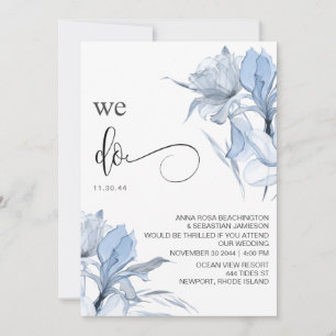 *~* Dusty Roos Blue Floral RSVP - QR AR15 WEDDING Kaart