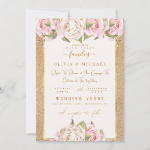 Dusty Roos Blush Floral Golden Sand Folie Wedding Kaart