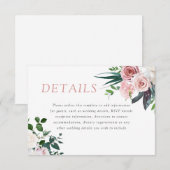 Dusty Roos Blush Floral Wedding Reception Details Informatiekaartje (Voorkant / Achterkant)