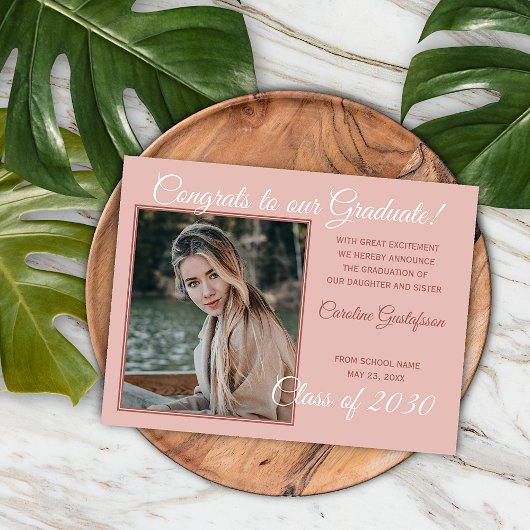 Dusty Roos Blush Pink Afstuderen Aankondiging Briefkaart