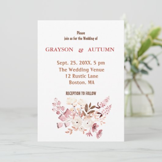 Dusty Roos Blush Pink Floral Weddenschap Kaart (Staand voorkant)