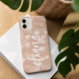 Dusty Roos Blush Pink Hearts Persoonlijke naam iPhone 16 Hoesje