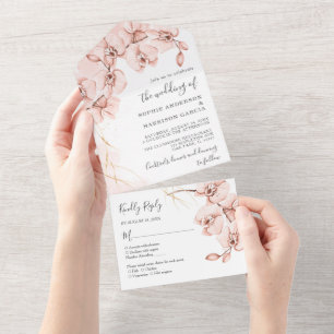 Dusty Roos Blush Pink Orchid Waterverf Weddenschap All In One Uitnodiging