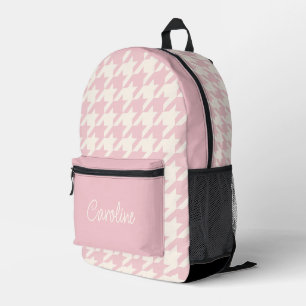 Dusty Roos Blush Roze Zwart Houndstooth Pattern Bedrukte Rugzak